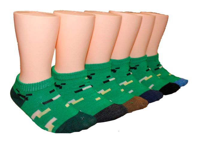 480 Wholesale Toddler's Low Cut Novelty Socks - Pixel Camoflauge Print - Size 2-4