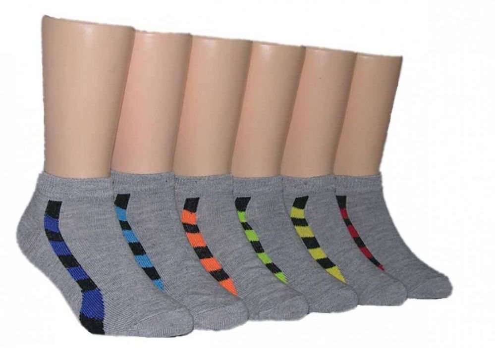 480 Pairs of Boy's & Girl's Low Cut Novelty Socks - Grey W/ Striped Accent - Size 4-6