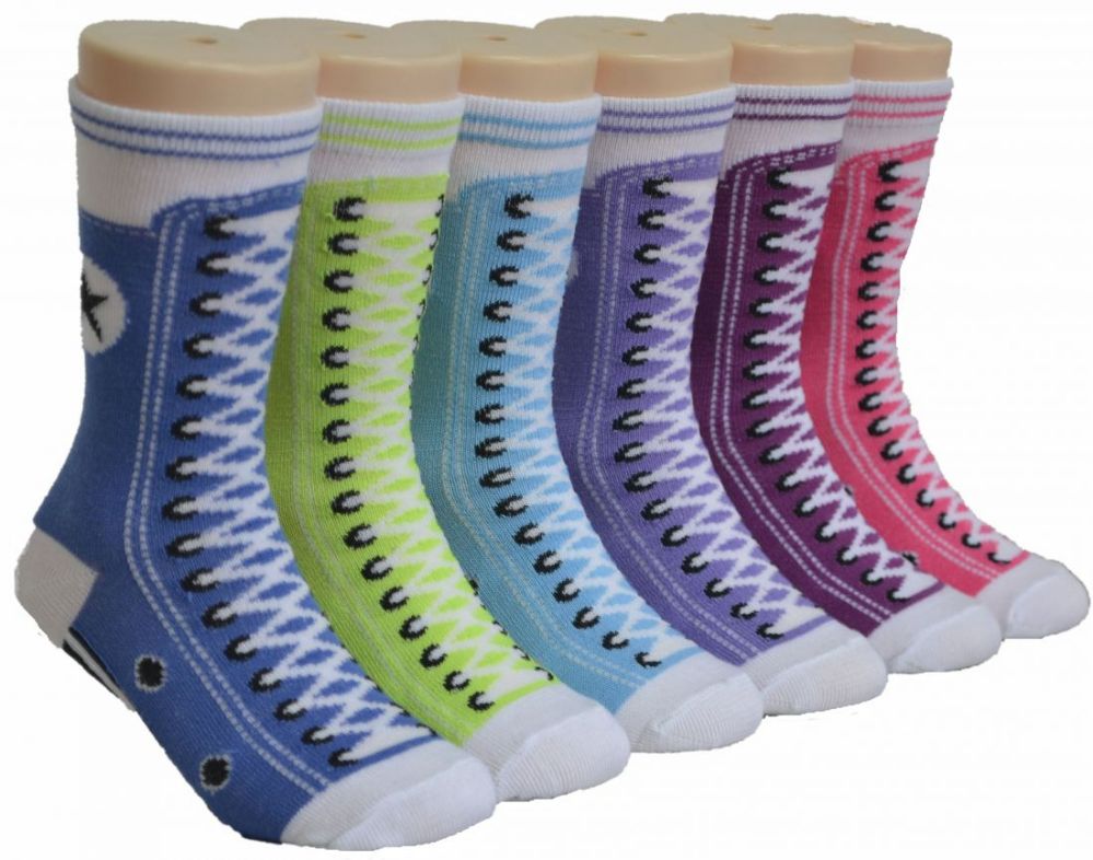 480 Wholesale Boy's & Girl's Novelty Crew Socks - Colorful Sneaker Print - Size 6-8