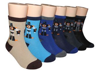 480 Wholesale Boy's & Girl's Novelty Crew Socks - Robot Prints - Size 6-8