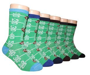 480 Wholesale Boy's & Girl's Novelty Crew Socks - Football Prints - Size 4-6
