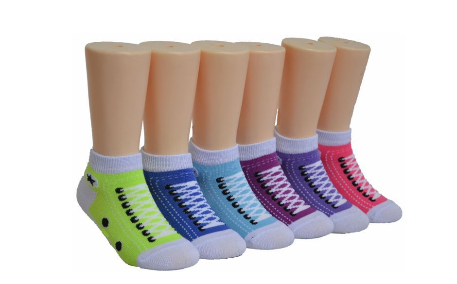 480 Wholesale Girl's Novelty Low Cut Socks Sneaker Print