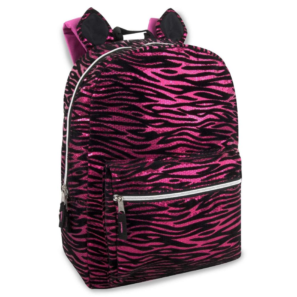 24 Wholesale 17 Inch Pink Zebra Print Backpack