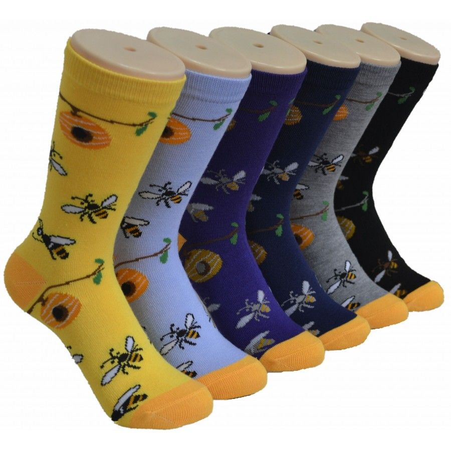 360 Wholesale Ladies Floral Bee Printed Crew Socks Size 9-11