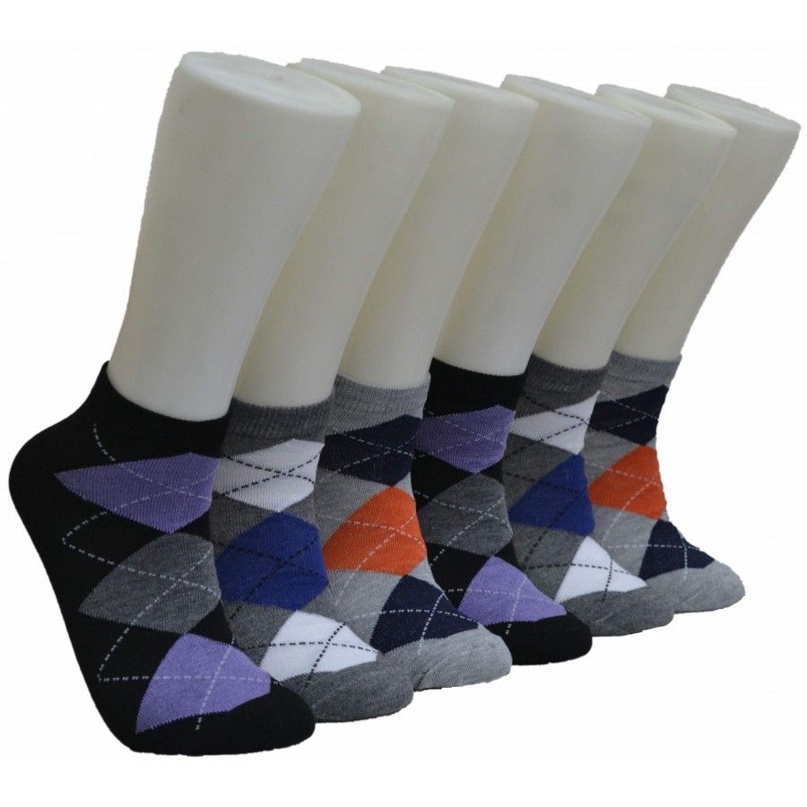 480 Wholesale Men's Argyle Printed Low Cut Ankle Socks