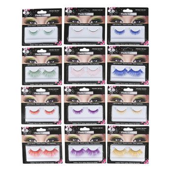 72 Pieces of Eyelashes False 12asst Novelty Solid Neon Colors 2 Sizes/6colors Blister Card