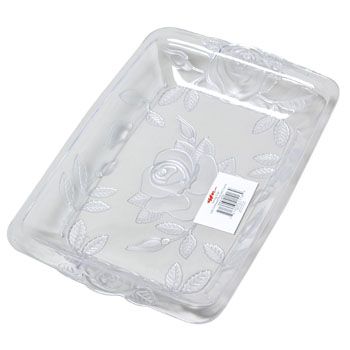 48 Wholesale Serving Tray W/embossed Roses & Leaves Clear In White Pdq 12.75l X 8.5w X 1.5h 175g