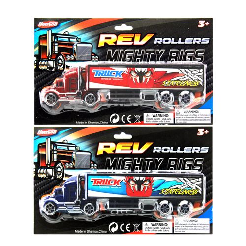 72 Wholesale 8.75" P/b Container Truck On Card Blue And Red