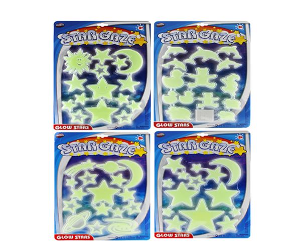 72 Pieces of 4 Assorted 14 Piece Glow In The Dark Star And Moon On Card