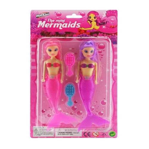 144 Wholesale 2 Pcs 8" Mermaid W/ Comb On Double Blister Card (pink And P