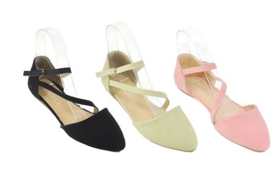 18 Pieces of Womens Solid Color Strappy Ballet Flats Color Beige