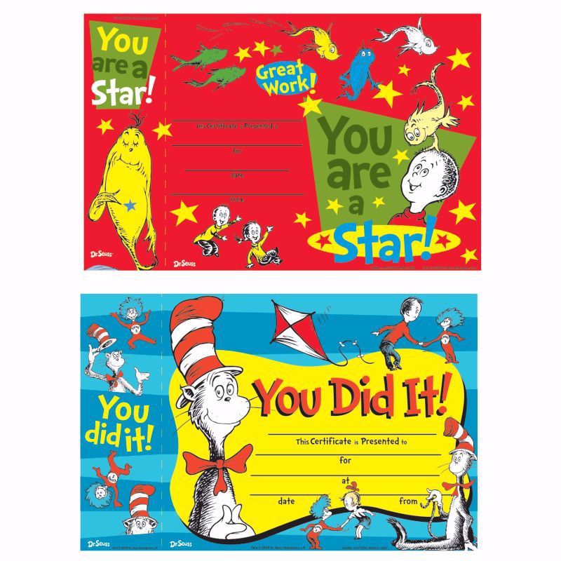 144 Pieces of Dr. Seuss Reward Certificate With Bonus Bookmark