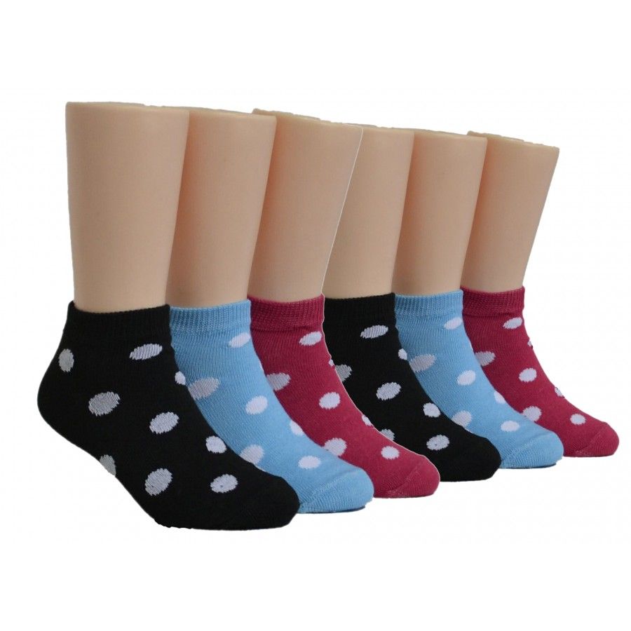 480 Wholesale Girls Polka Dots Low Cut Socks