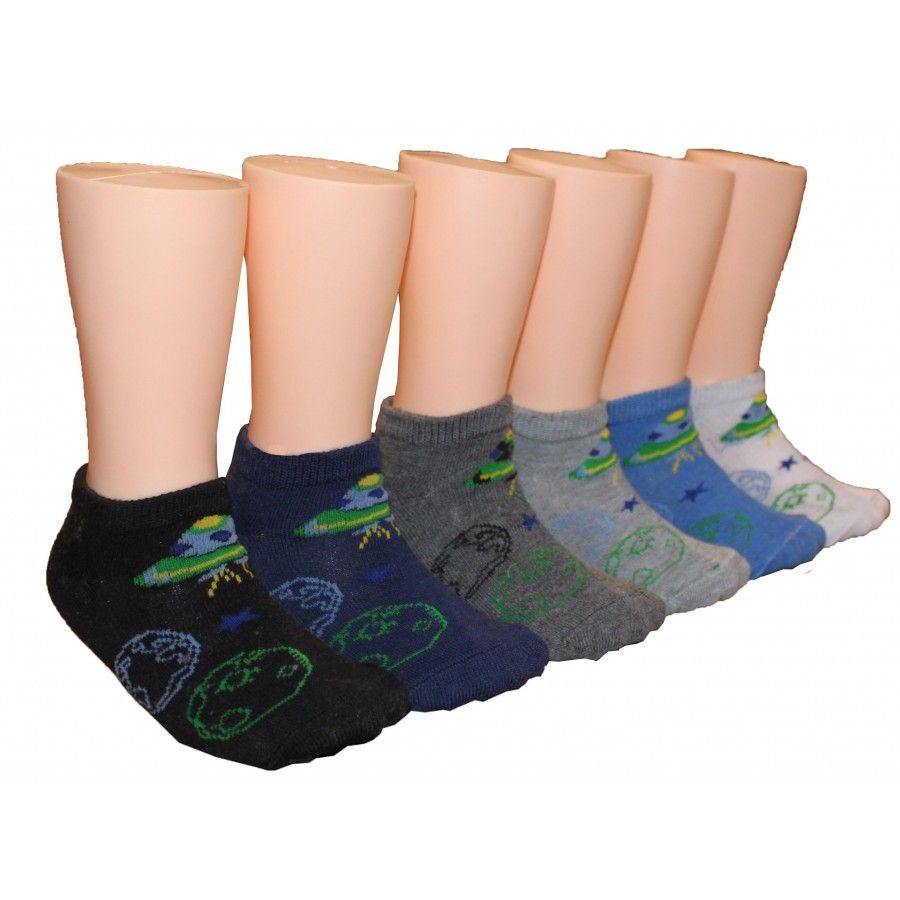 480 Wholesale Boys White Low Cut Ankle Socks With Printed Space Design