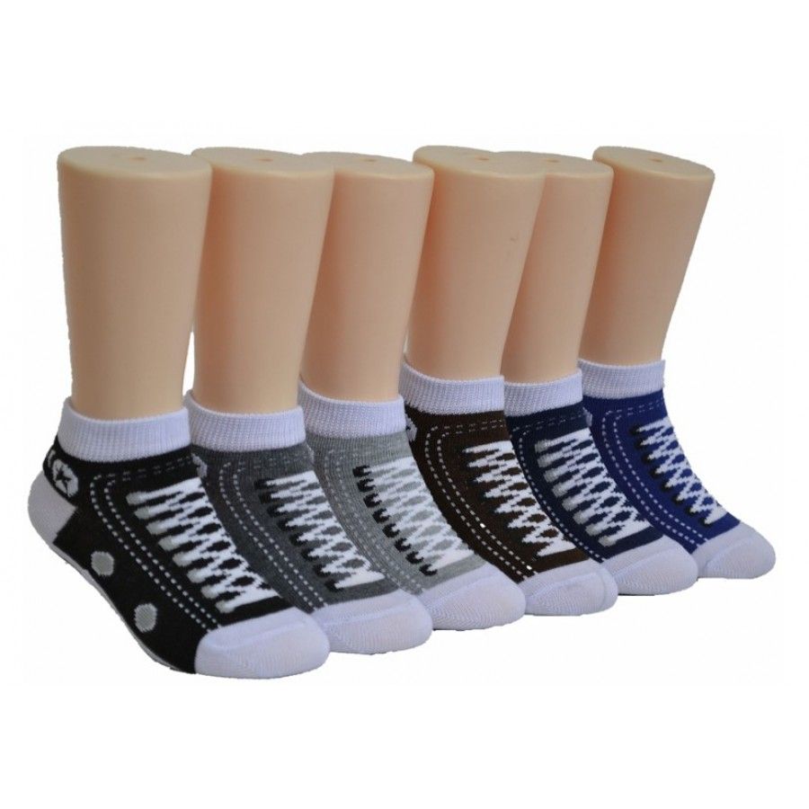 480 Wholesale Boys Low Cut Ankle Socks Sneaker Print