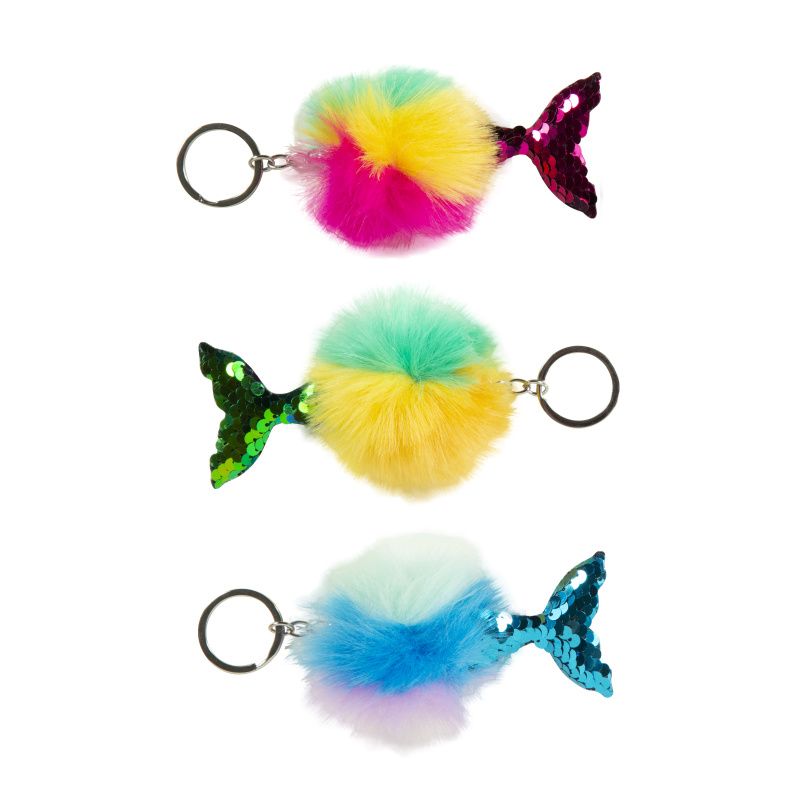 Assorted 4-Pack Rainbow Pom Pom Keychain