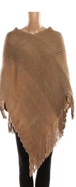 24 Wholesale Womens Solid Poncho With Fringes