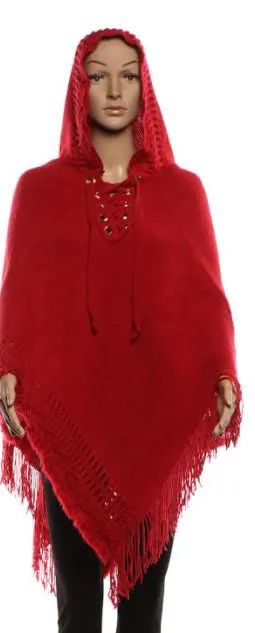 24 Pieces of Women's Solid Hooded Poncho With Fringes