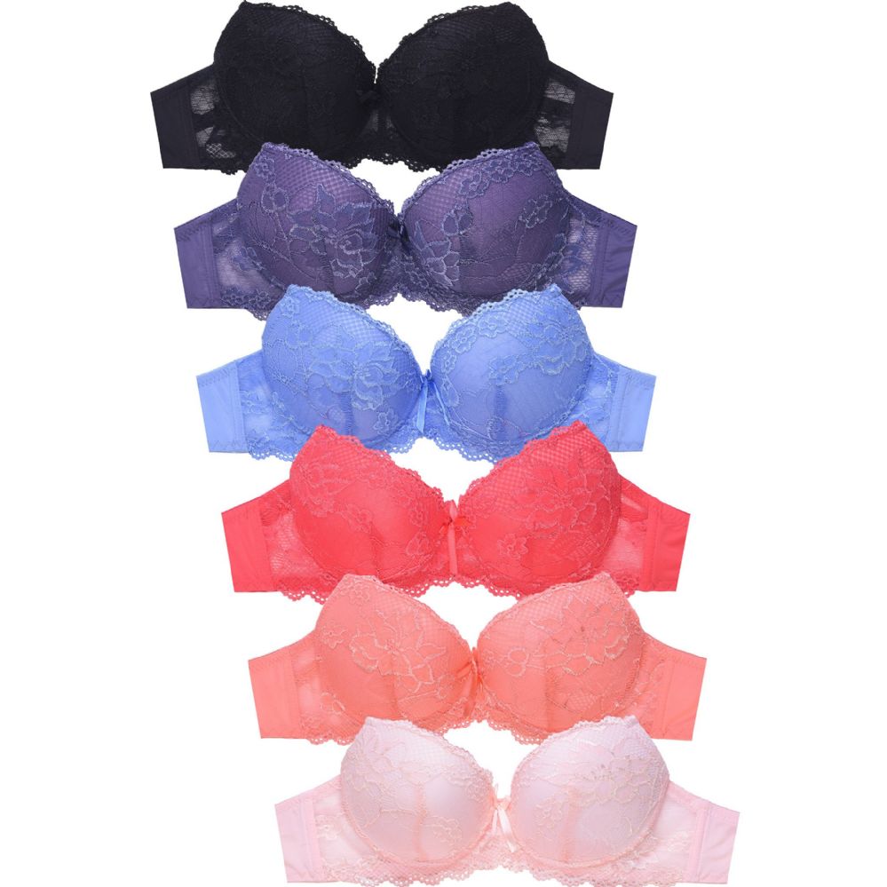 216 Wholesale Sofra Ladies Demi Cup Lace Cotton Push Up Bra B Cup - at 
