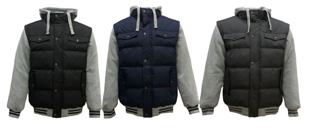 12 Wholesale Mens Nylon Fleece Hooded Jacket In Light Grey And Navy (pack  A: S-Xl)