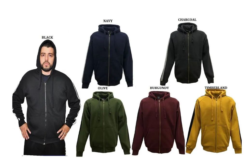 12 Pieces of Mens Full Zip Hoodie With Side Stripe Navy (pack A: S-Xl)