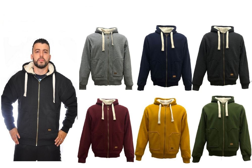 12 Pieces of Men's Heavy Fleece Hoodie With Sherpa Lining In Burgundy (pack A: S-Xl)
