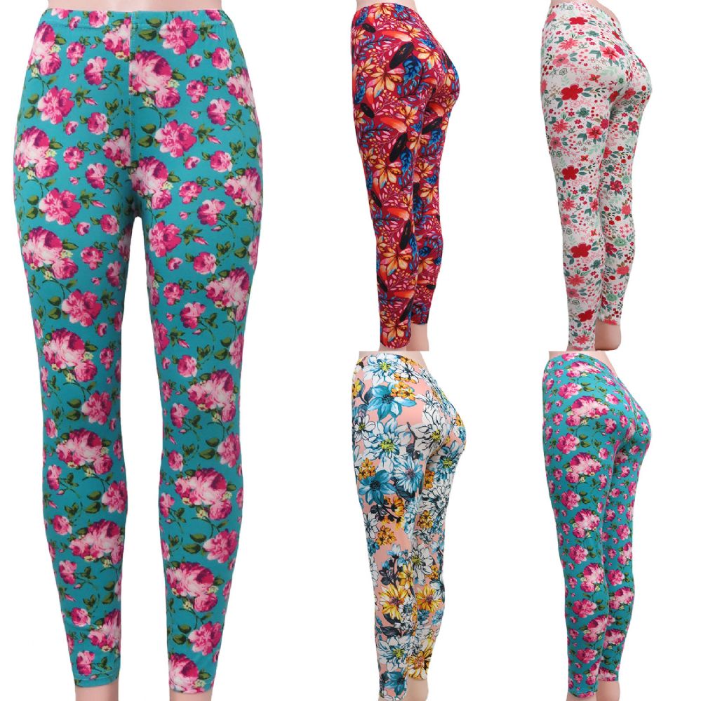 48 Pieces Miami Leggings With Floral Pattern - Womens Leggings