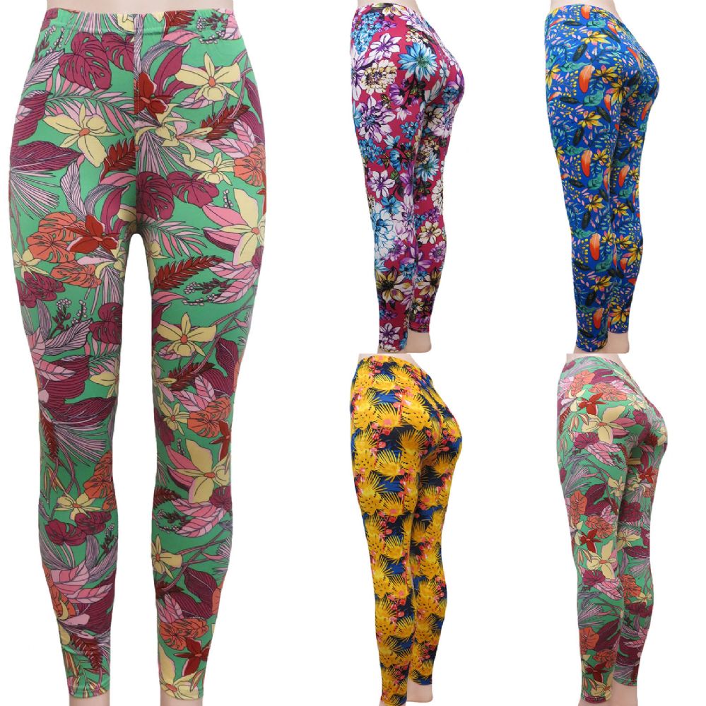 48 Pieces of Tropical Leggings With Tropical Multi Color Designs