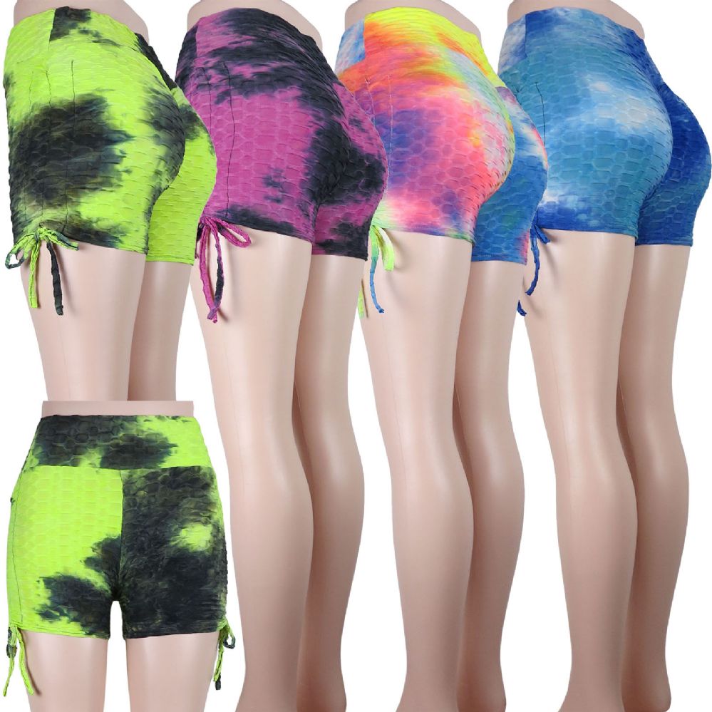 48 Pieces of Rainbow High Waisted Tie Dye Booty Shorts
