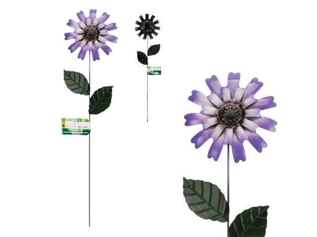 72 Wholesale Metal Garden Stake With Leaves, Purple Flower