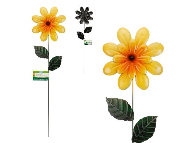72 Pieces of Metal Garden Stake With Leaves, Yellow Flower