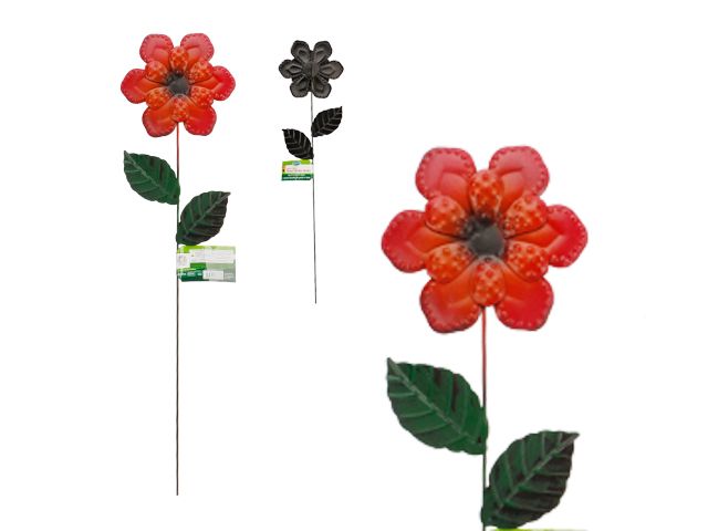 72 Pieces of Metal Garden Stake With Leaves, Red Flower