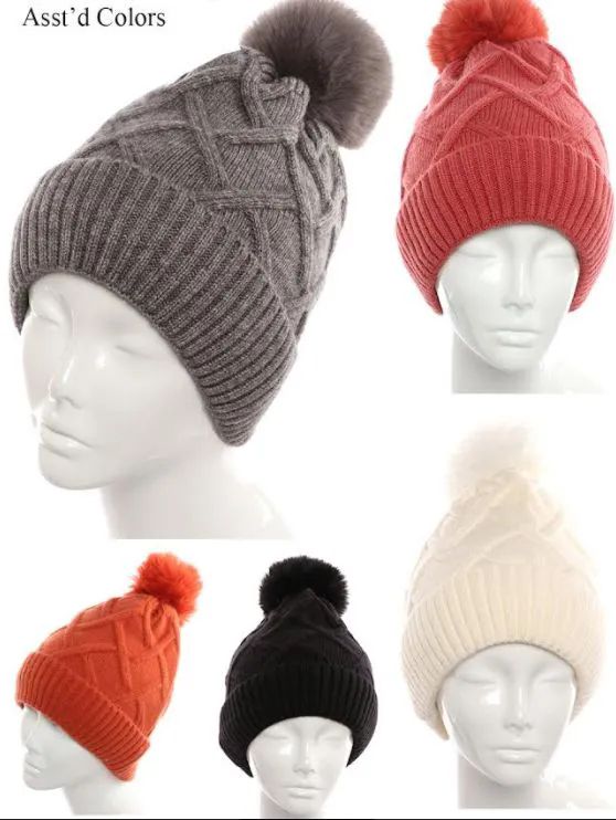 36 Pieces of Women's Winter Pom Pom Hat Solid Colors Assorted
