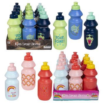 24 Pieces Sports Bottle Kids 12oz 2-12pcpdq Per Mstr 6ast/dino&rainbowht - Sport  Water Bottles - at 