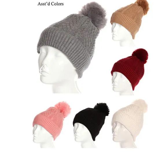 72 Pieces of Ladies Solid Color Beanies With Pom Pom