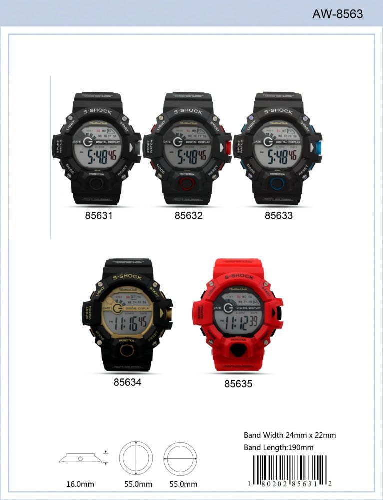 12 Pieces of Digital Watch - 85636 assorted colors