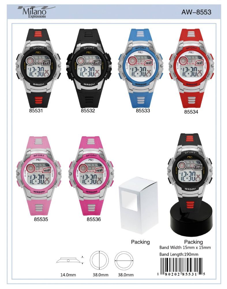 12 Pieces of Digital Watch - 85531 assorted colors