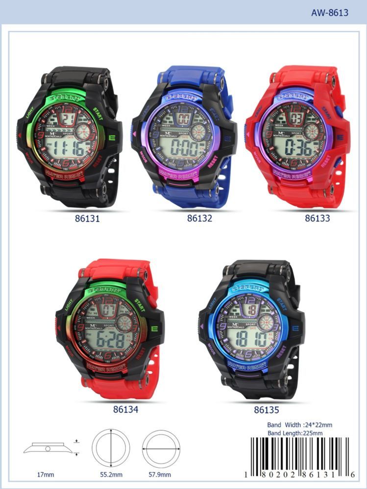 12 Pieces of Digital Watch - 86132 assorted colors