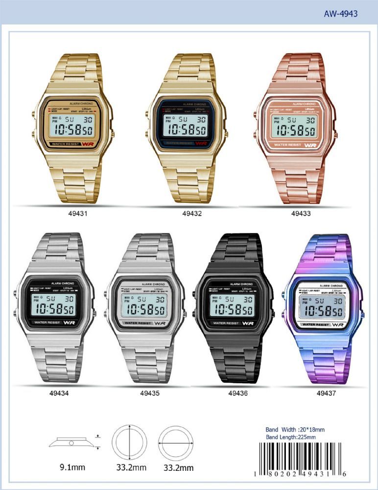 12 Pieces of Digital Watch - 49433 assorted colors