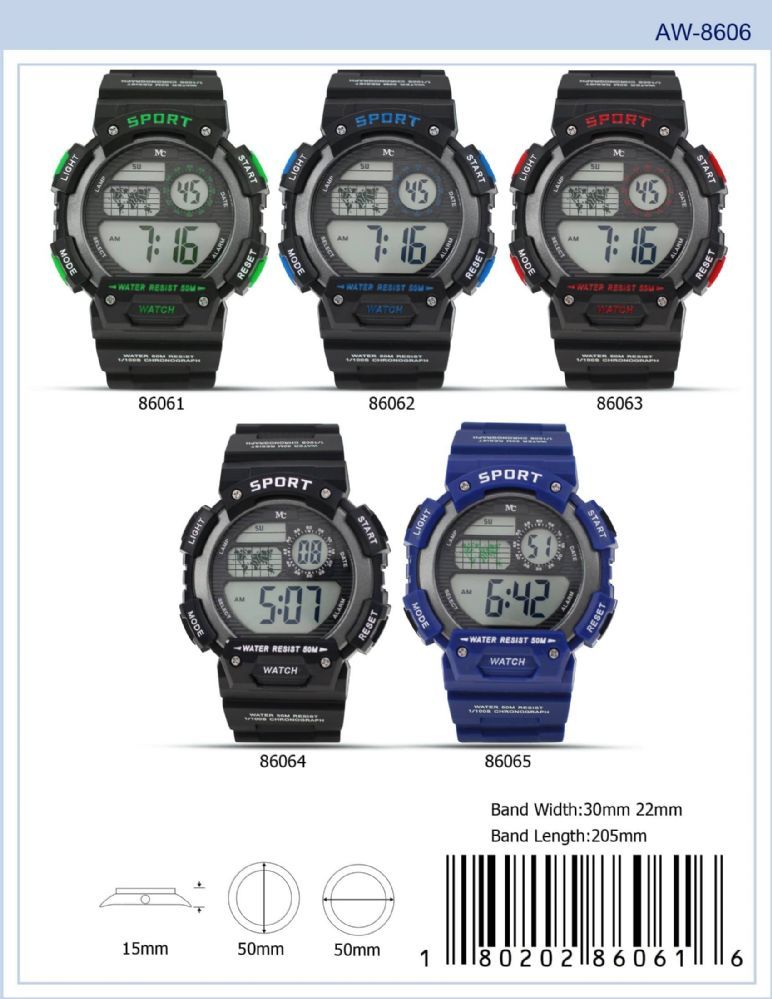 12 Pieces of Digital Watch - 86065 assorted colors