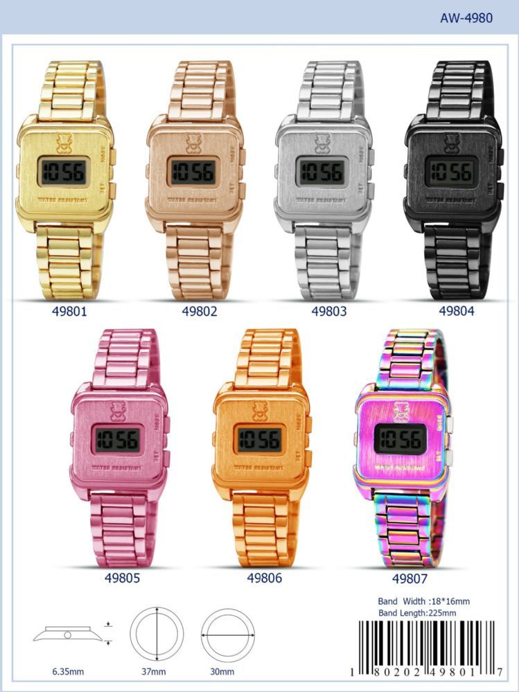 12 Wholesale Digital Watch 49804 assorted colors WSD
