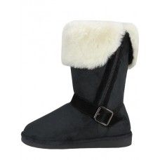 24 Wholesale Women's Micro Suede Foldover Warm Winter Boots With Faux Fur Lining And Side Zipper In Black