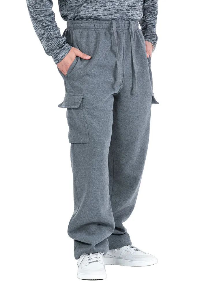 24 Wholesale Men's Soft Solid Straight Let Cargo Sweatpants Dark Grey ...