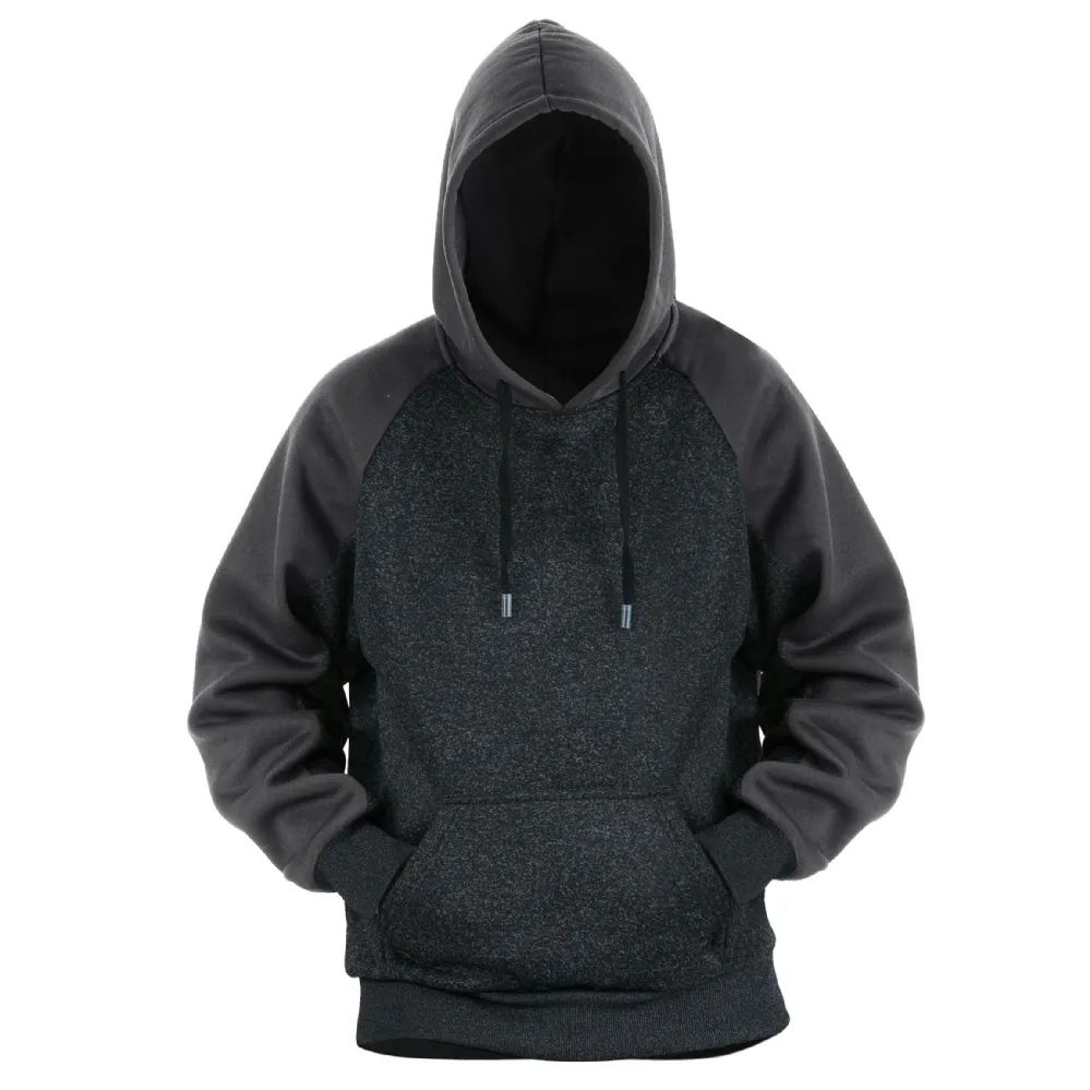 12 Wholesale Men's Colorblock Hooded Pullover Fleece Lined Sweatshirt Dark Grey/black (S-2xl) 12pcs