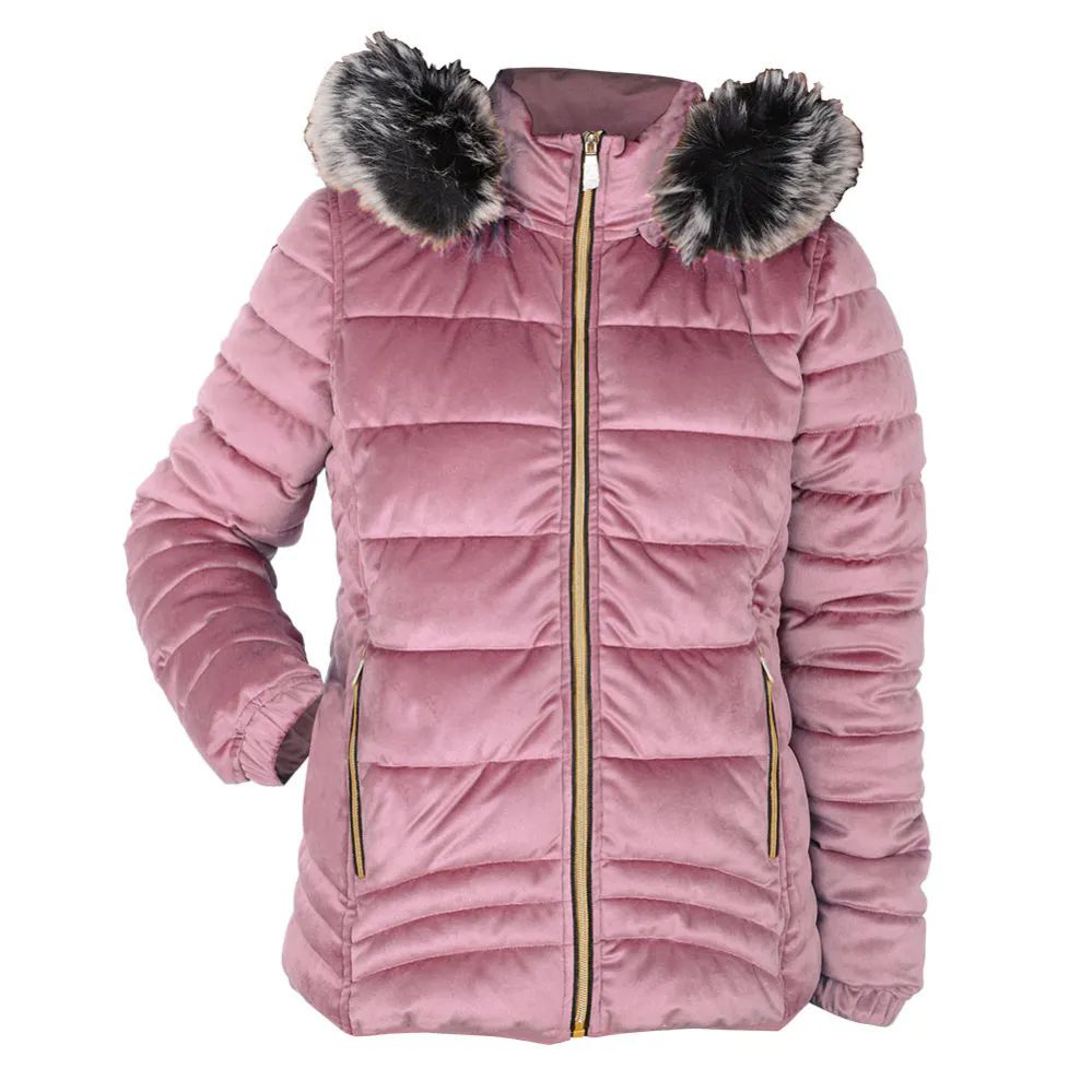 12 Pieces of Ladies Velvet FulL-Zip Faux Fur Hoody Puffer Down Jacket W/ Zip Pockets Pink 12/cs (S-Xl)