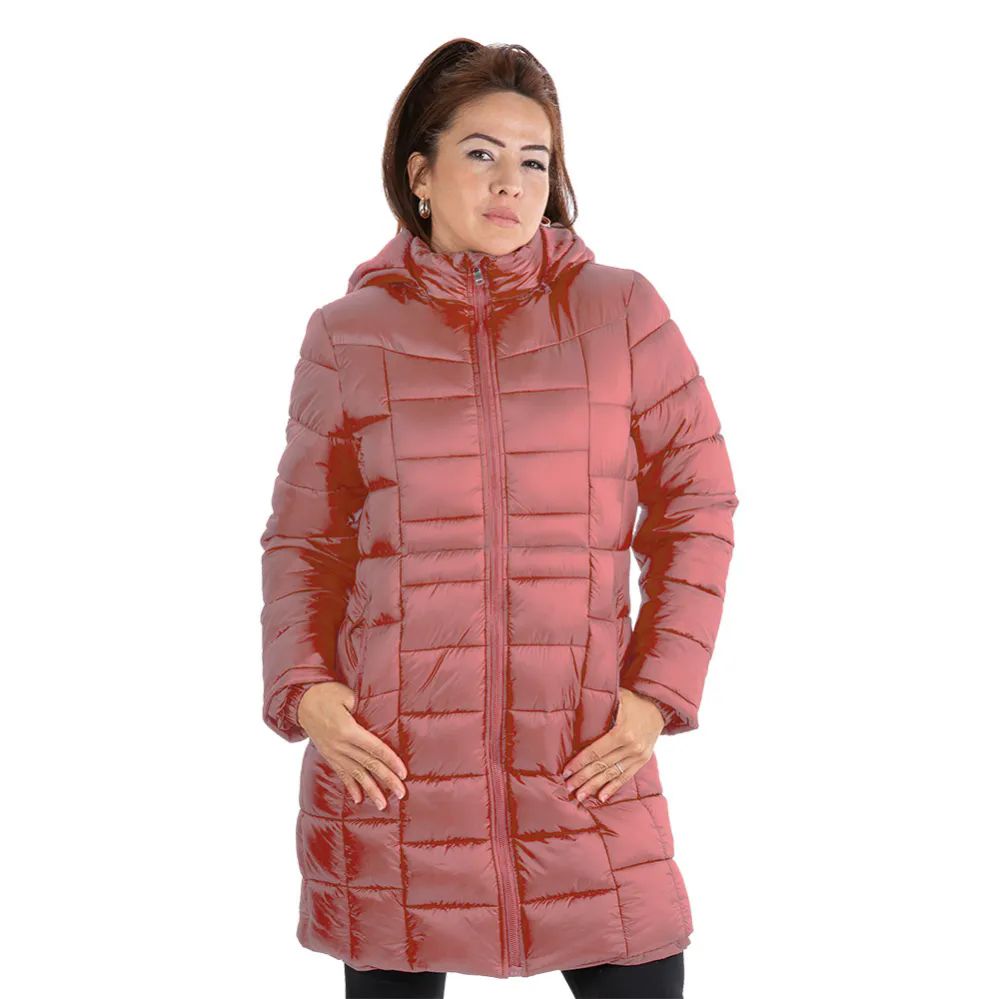 12 Pieces of Ladies Full Zip ThreE-Quarter 20d Solid Puffer Down Fleece Hoody Jacket Pink 12/cs (1X-3x)