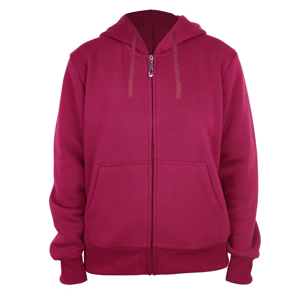 12 Pieces Ladies Full Zip Fleece Lined Hoody Sweatshirt Ruby 12/cs