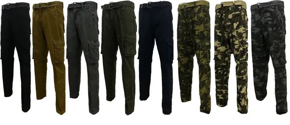 12 Pieces of Mens Fashion Cargo Pants With Belt In Black