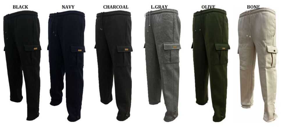 12 Wholesale Men's Fashion Cargo Fleece Pants In Charcoal (S-Xl) - at 