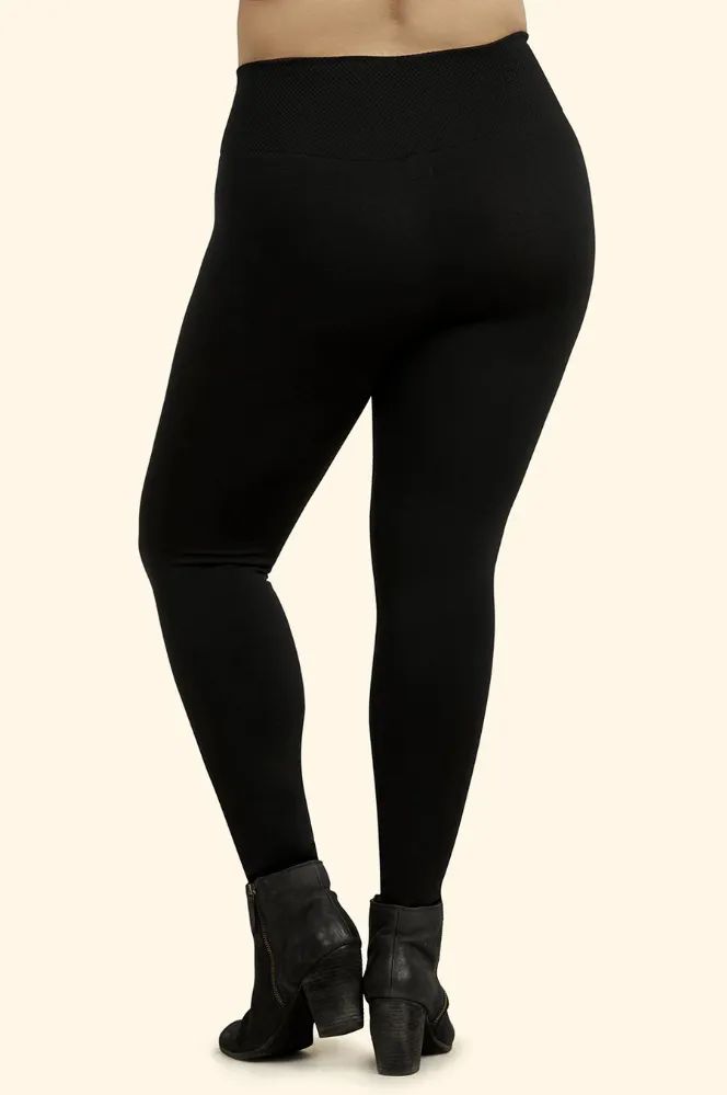 36 Wholesale Sofra Ladies High Waisted Fleece Leggings Plus Size -Black